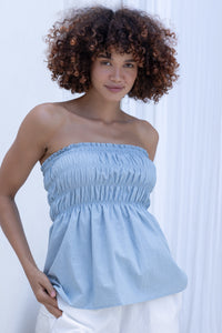 Isla Shirred Tube Top - Vintage Blue