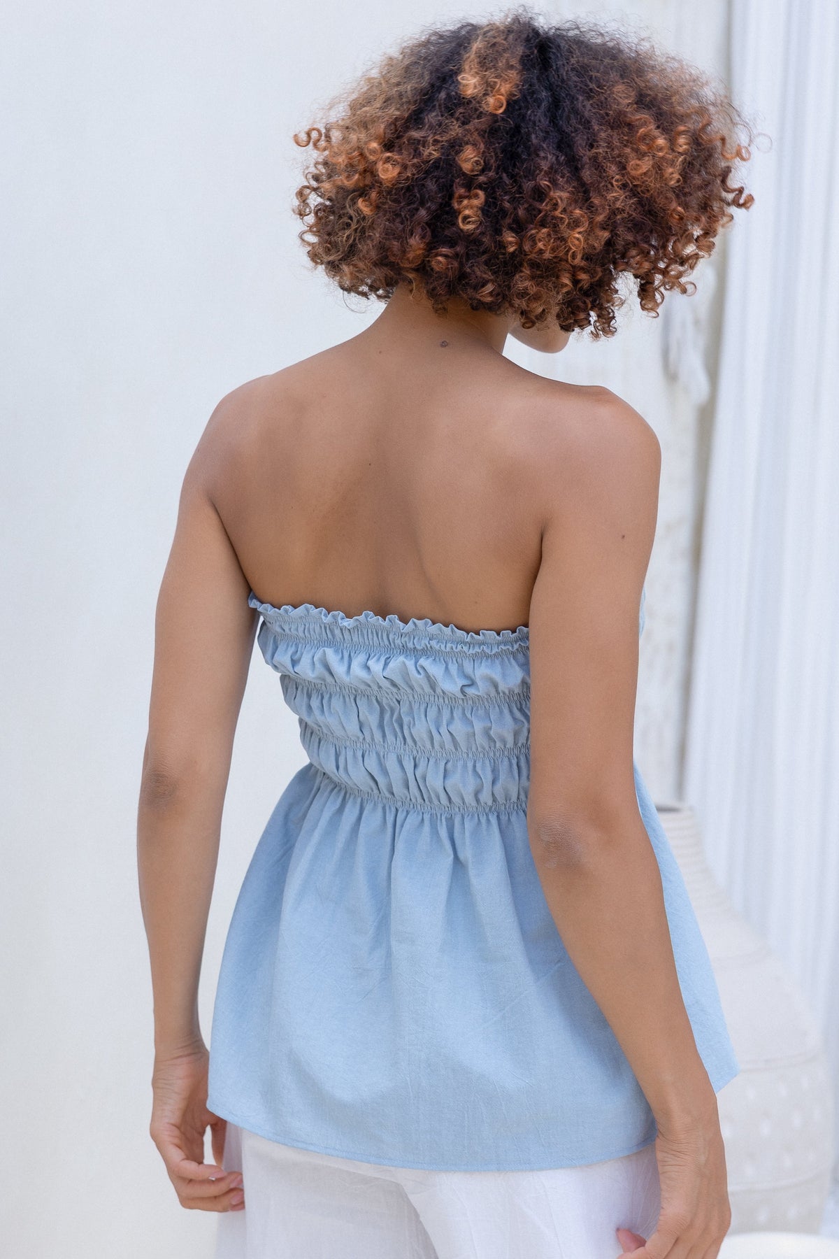 Isla Shirred Tube Top - Vintage Blue