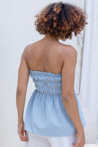 Isla Shirred Tube Top - Vintage Blue