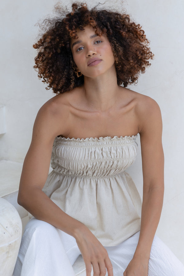 Isla Shirred Tube Top - Natural