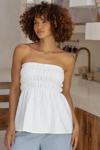 Isla Shirred Tube Top - White