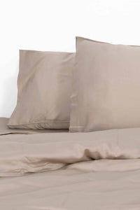 Rose Dust bedding set with two pillows on a white background